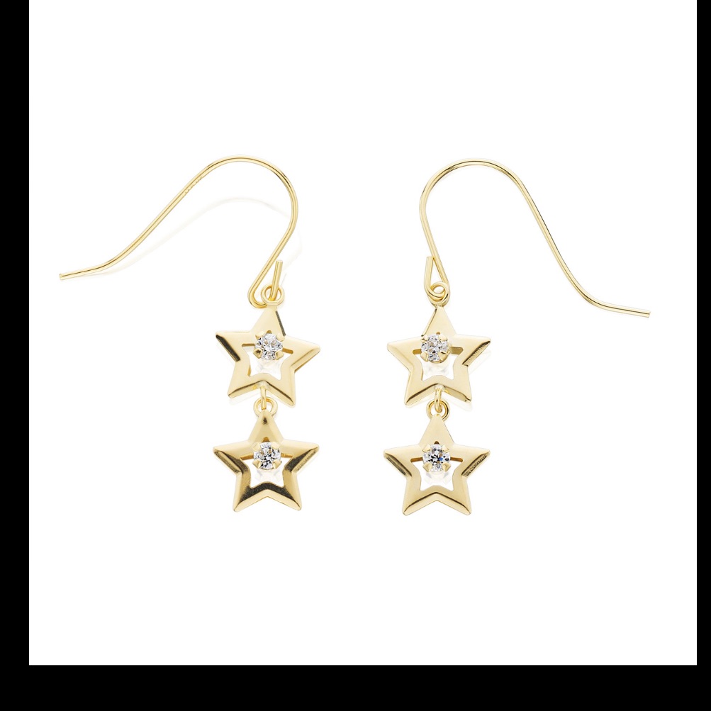 10k Yellow Gold Dangle Cubiczirconia Star Earrings